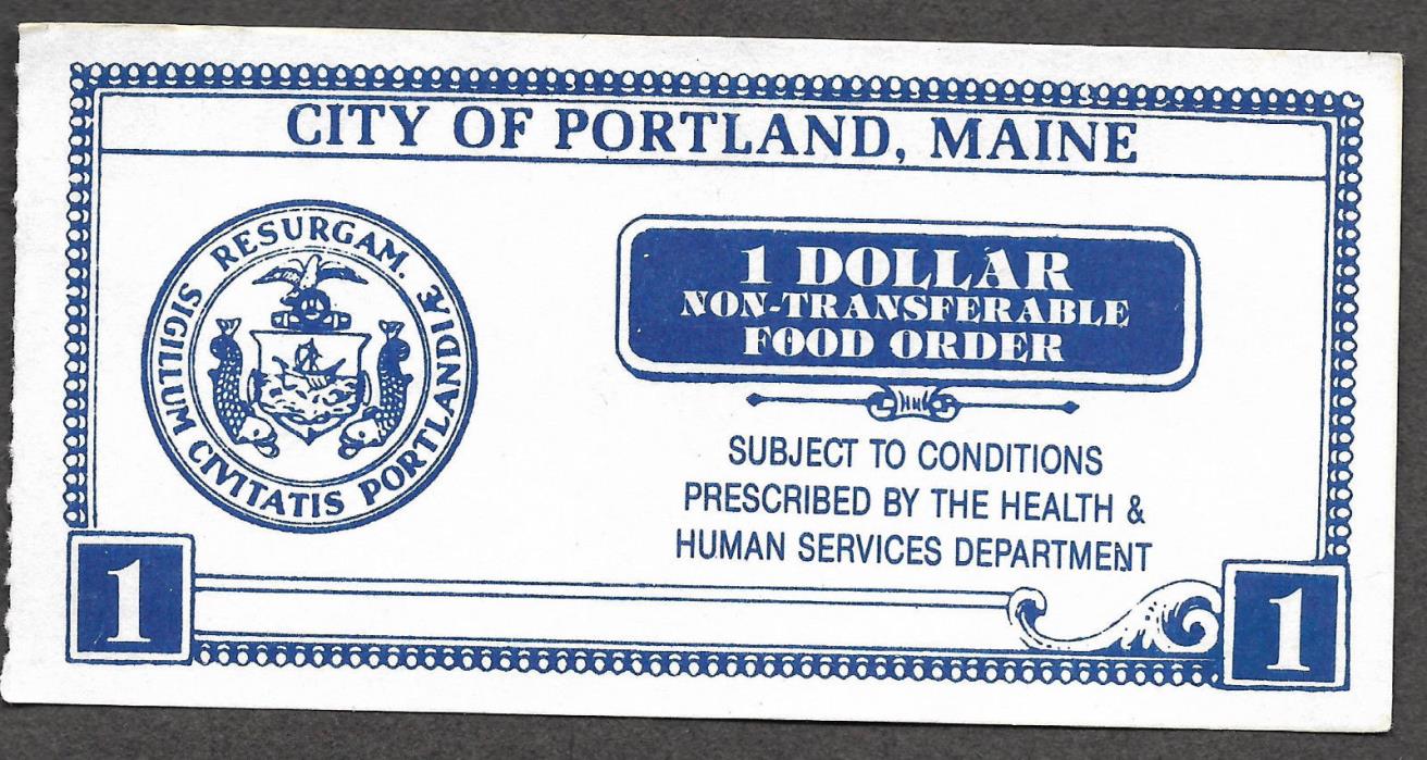 Portland,Maine $1.00  DEPRESSION SCRIP FOOD ORDER COUPON STAMP