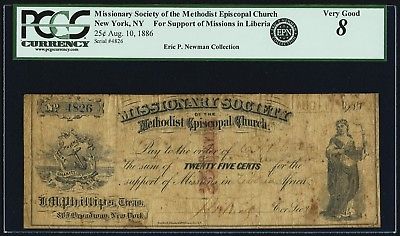 1886 Liberia Missionary Society of the Methodist Episcopal Church 25c PCGS VG8