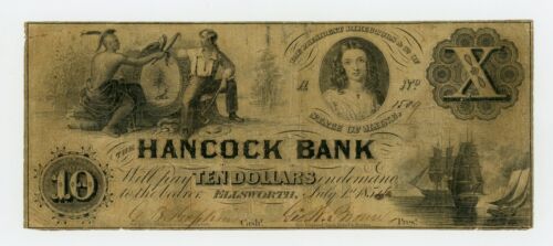 1854 $10 The Hancock Bank - Ellsworth, MAINE Note