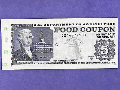 FOOD STAMP COUPON  GEM UNC ONE 1991 B $5.00 C24437293X  MONTH G