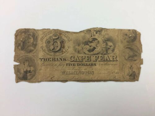 1861 Five Dollars Bank Of Cape Fear - Wilmington, North Carolina Note