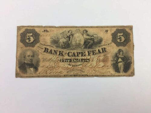 1858 Five Dollars Bank Of Cape Fear - Wilmington, North Carolina Note