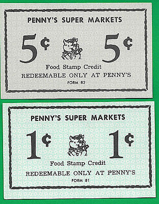 FOOD STAMP COUPON CREDIT SCRIP PENNY'S SUPER MARKETS  UNC (2)  1 C & 5 C
