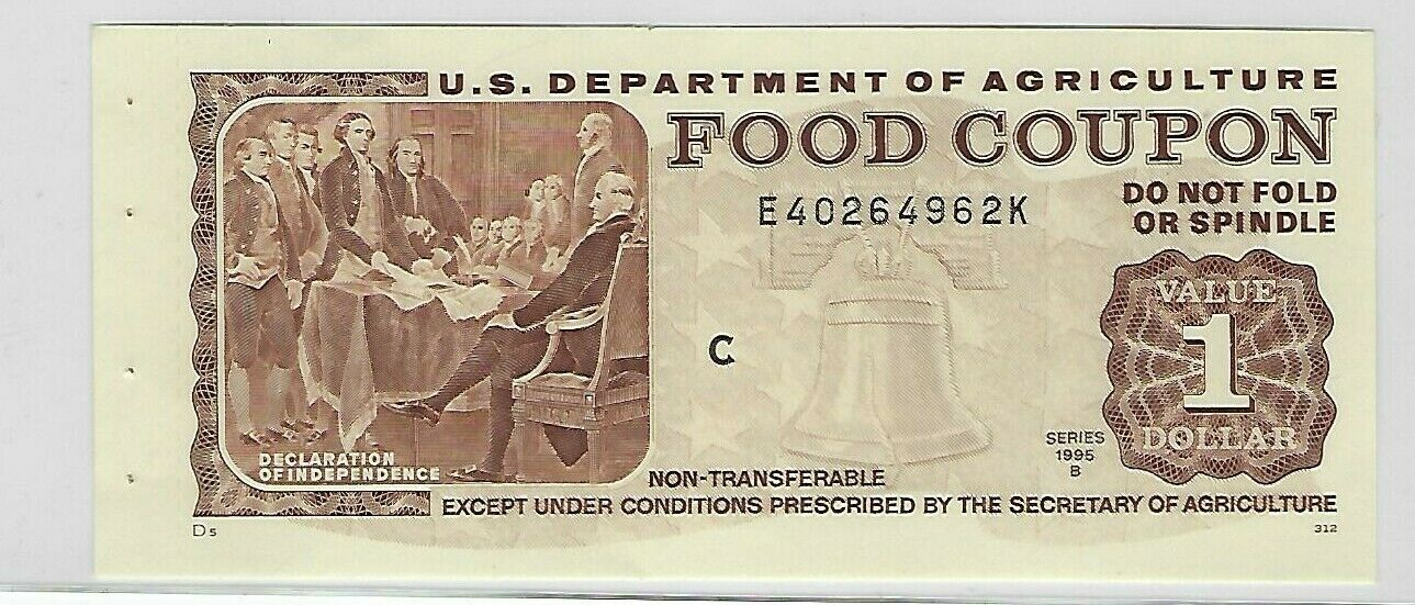 USDA FOOD STAMP COUPON 1995B $1.00 Month Code C