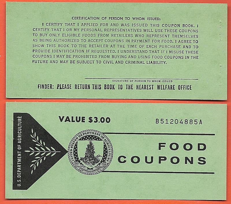 FOOD STAMP COUPON  USDA UNC $2.00 B51204885A empty BOOK WELFARE. agriculture