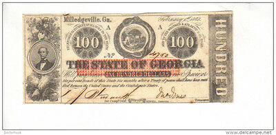 MILLEDGEVILLE---Georgia $100.00 (1863) RARE! GA-CR-6D-UNL---PCGS 63 UNC.(CB8)
