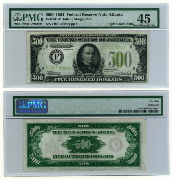 1934 LGS $500 Five Hundred Dollar Bill (Atlanta) Federal Reserve Note. PMG 45