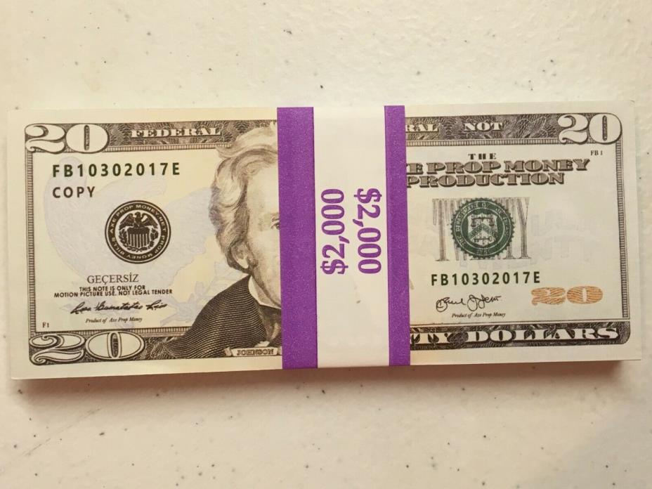 100 Pcs Twenty Dollars US $20 Like Real Game Size Banknote Prank Paper Money UNC