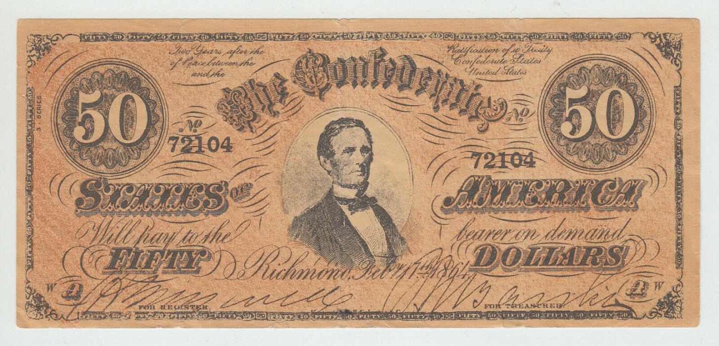 Facsimile Confederate Banknote, Fifty Dollars, Funny Money