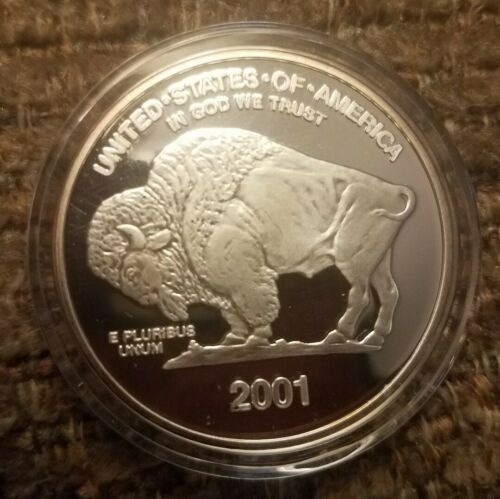 BUY IT NOW 2001 BUFFALO  PROOF PURE .999 SILVER-LAYERED/COLLECTOR CAPSULE#/CERT.