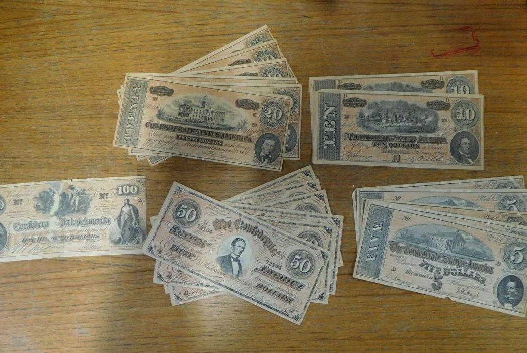 20 Bills of Confederate Currency Reproductions