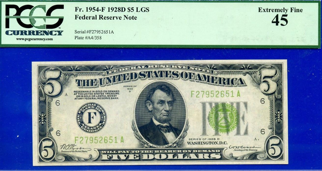 *Mega Rare 1928-D $5 FRN PCGS Ext-Fine 45 