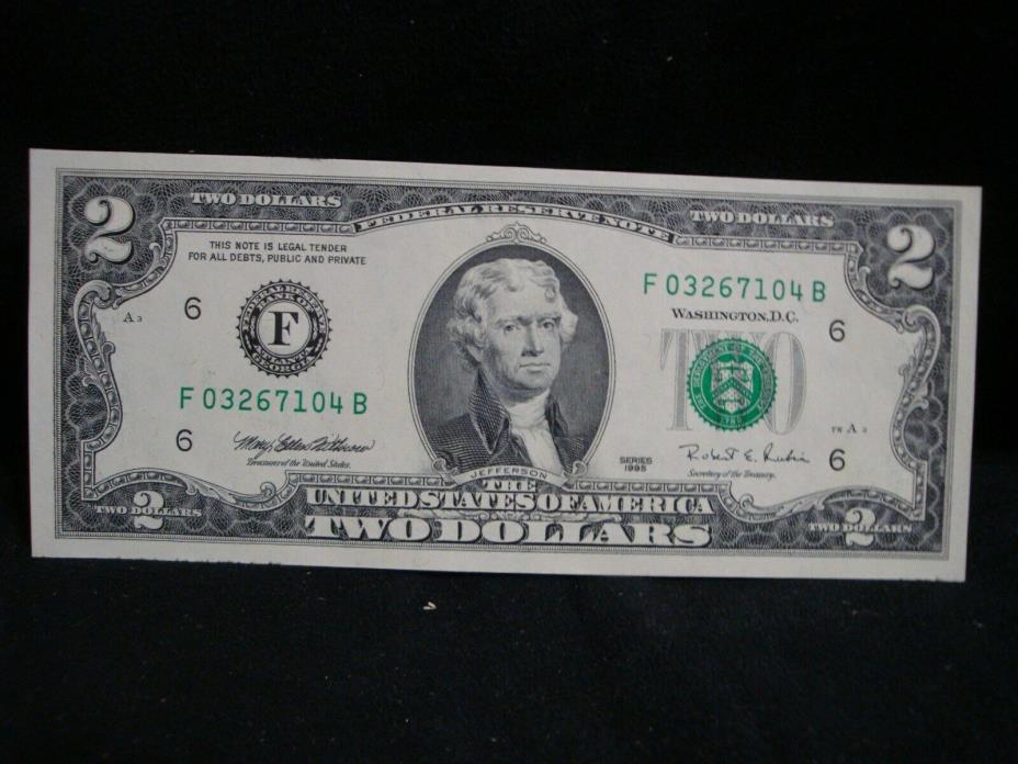 1995 $2 TWO DOLLAR BILL ( Atlanta , Block F / B ) ,UNCIRCULATED