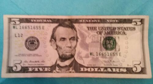$5 Crisp, Nice 2013 Federal Reserve Note, Repeater Serial #, Free Shipping!