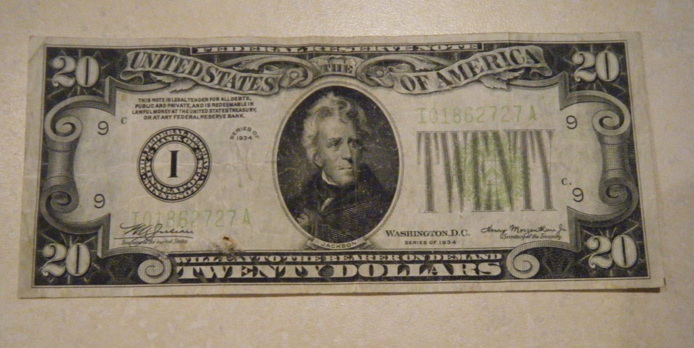 1934 Federal Reserve Note $20 Back #208 Front C4 Lg 9 Minneapolis MN