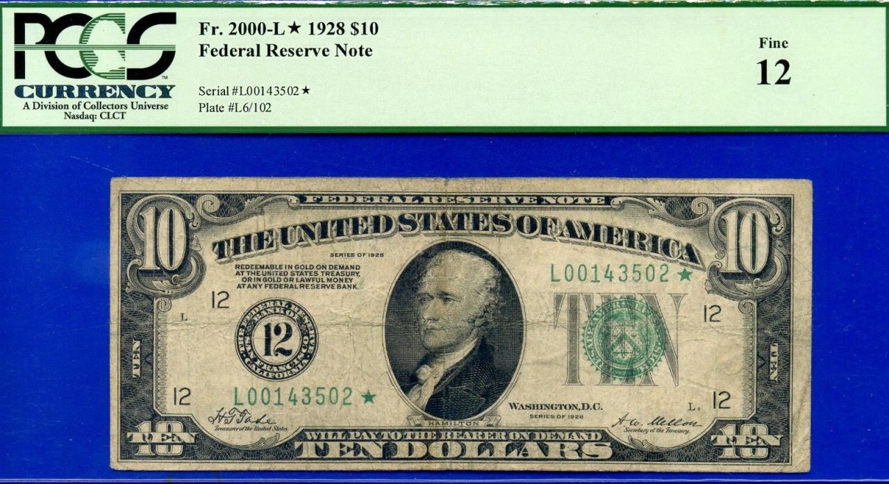 *FR-2000-L* 1928 $10 FRN (( STAR )) PCGS Fine 12 ** San Francisco ** L00143502*