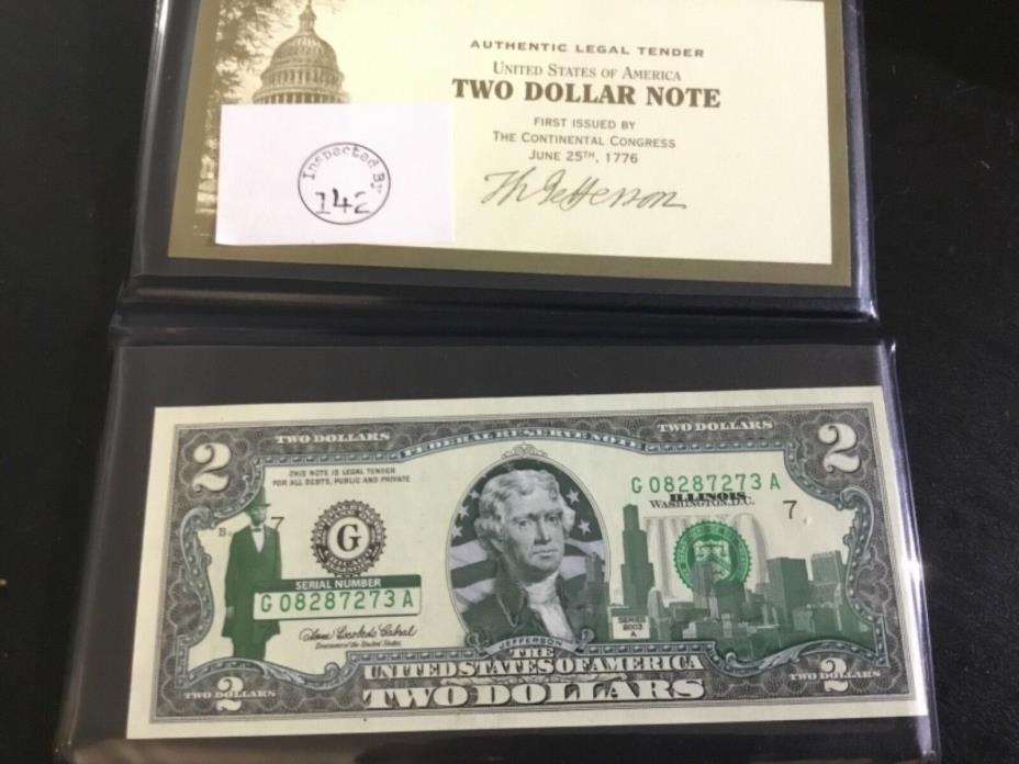 UNCIRCULATED 2003 US TWO DOLLAR NOTE-OHIO-WORLD RESERVE MONETARY EXCHANGE