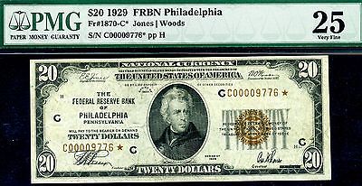 *1929 $20 FRBN (( STAR )) PMG VF 25 Philadelphia 4-Digit STAR # C00009776*