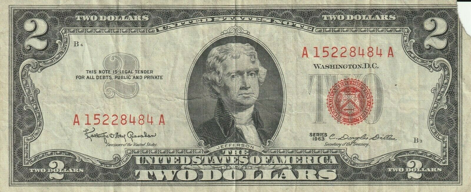 two Dollar bills (4 bills in this offering)