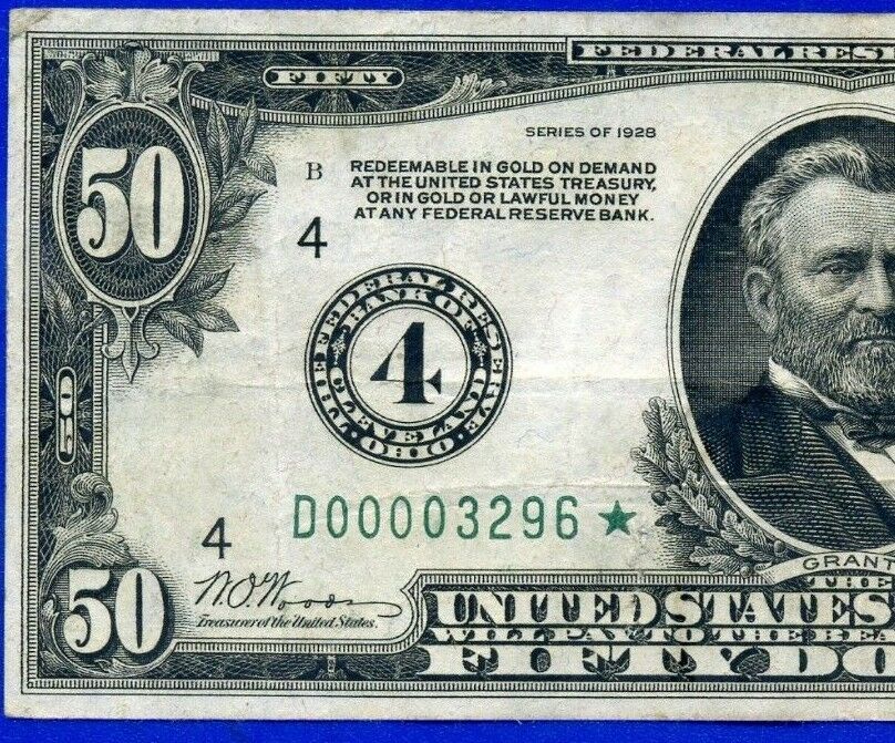 =Rare 1928 $50 FRN (( 4-Digit STAR )) Very-Fine Cleveland District # D00003296*