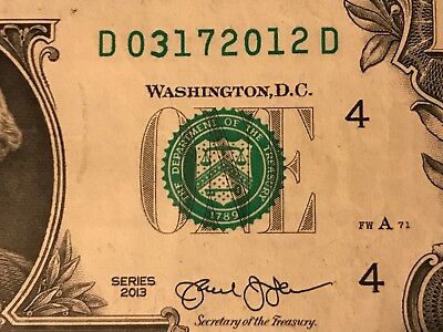 $1 BILL(03/17/2012)UNIQUE-GIFT-NOTE-BIRTHDAY-ANNIVERSARY-FANCY-SERIAL-NUMBER