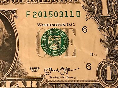 $1 BILL(2015/03/11)UNIQUE-GIFT-NOTE-BIRTHDAY-ANNIVERSARY-FANCY-SERIAL-NUMBER