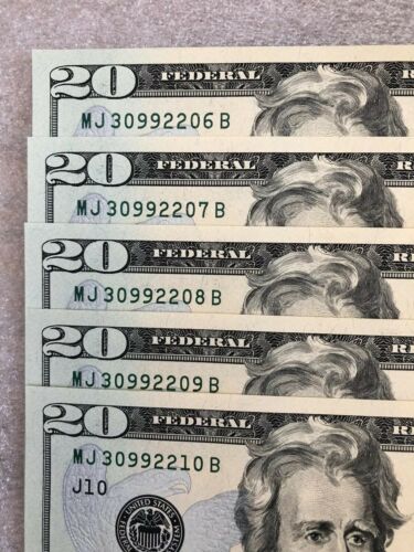Uncirculated Consecutive 20 Dollar Bill Lot Kansas City Bank