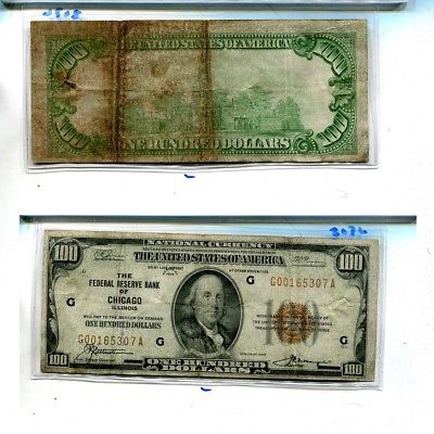 1929 $100 CHICAGO ILLINOIS  BROWN SEAL CURRENCY NOTE VERY GOOD 207L