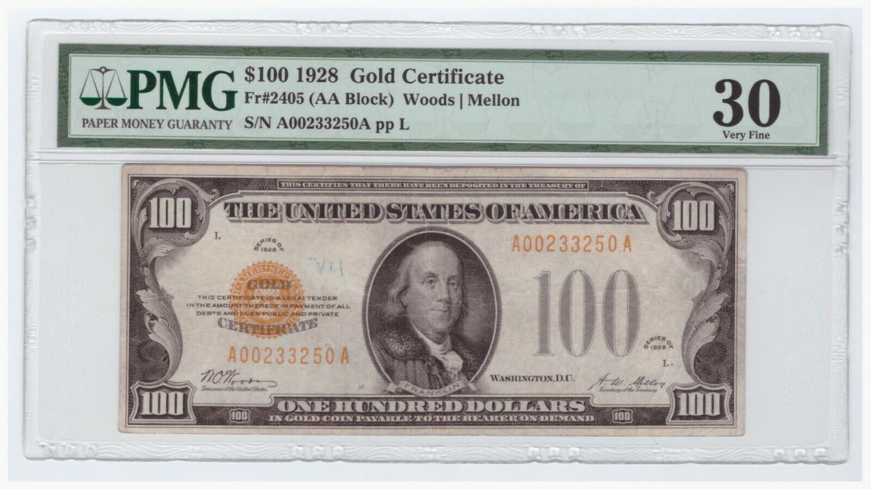 $100 1928 Gold Certificate FR 245 VF-30