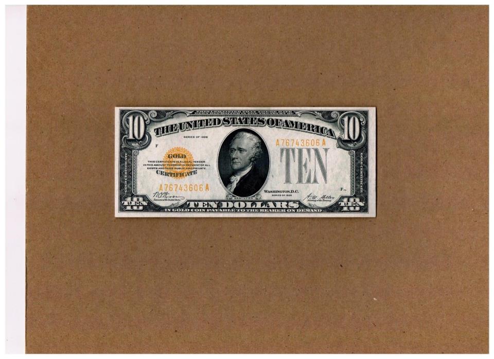 $10.00 1928 GOLD CERTIFICATE in HIGH GRADE UNC~CHOICEcu with Nice EPQ EMBOSSING