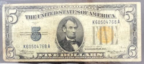 1934-A $5 NORTH AFRICA SILVER CERTIFICATE, Yellow Seal