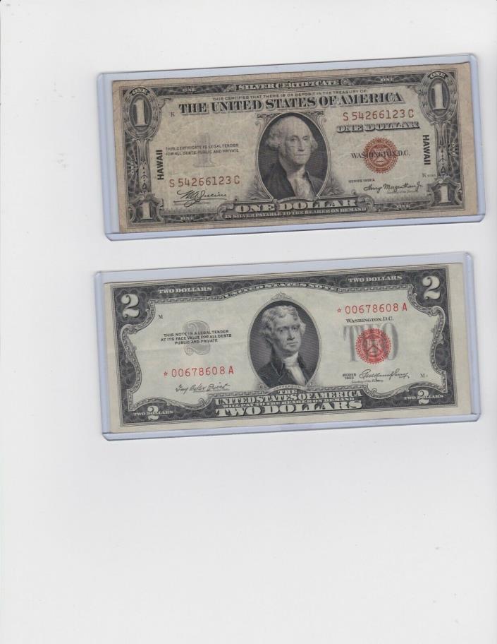1935A $1 Dollar Hawaii Silver Certificate & 1957B $1 silver certificate lot 1 ea