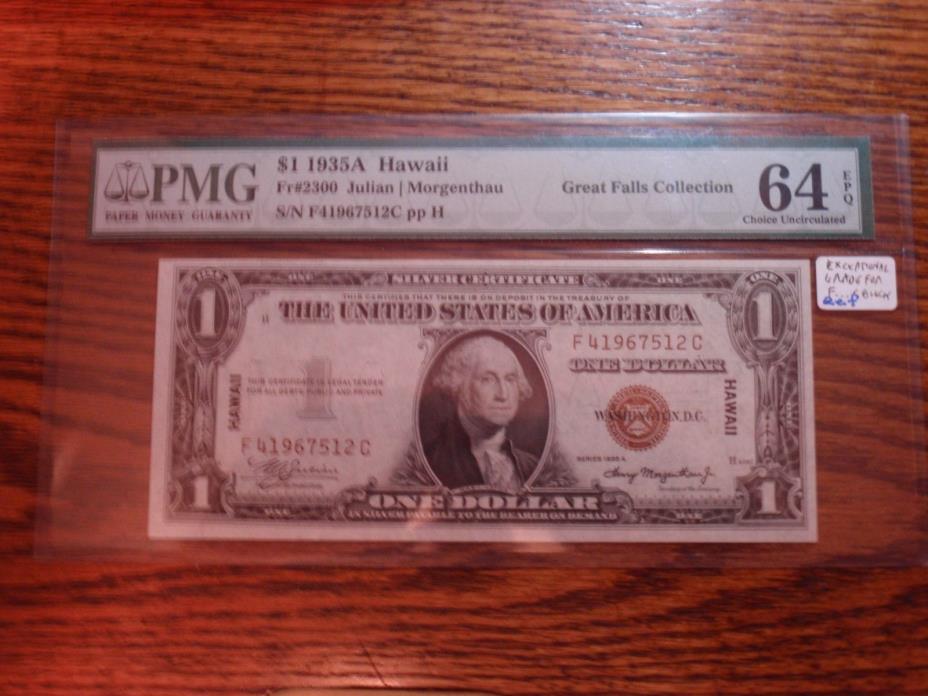 Old US Currency 1935A $1.00 Hawaii Silver Certificate F/C BLK Rare PMG 64 EPQ
