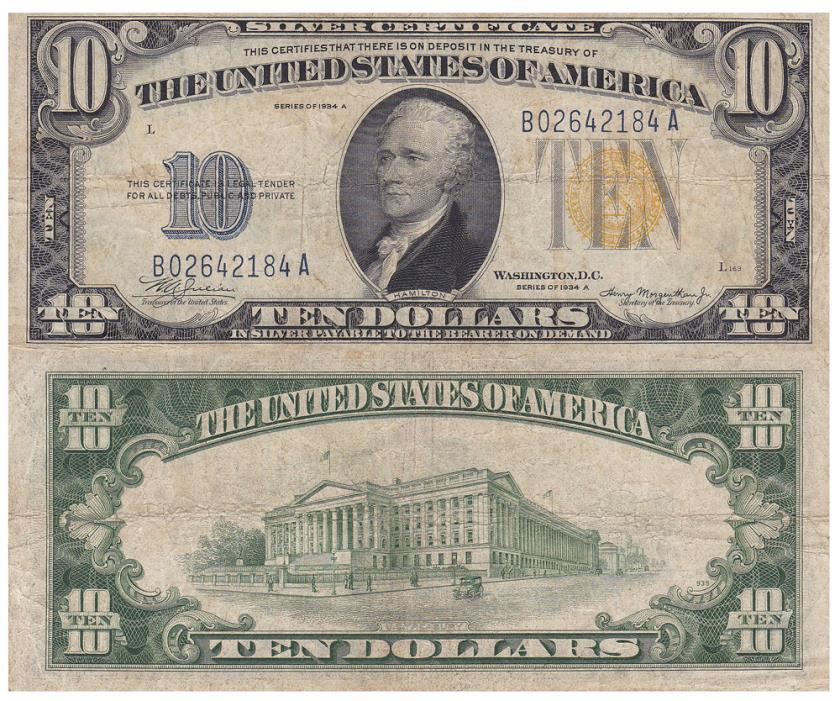 1934 A $10 North Africa Silver Certificate Fine FR 2309
