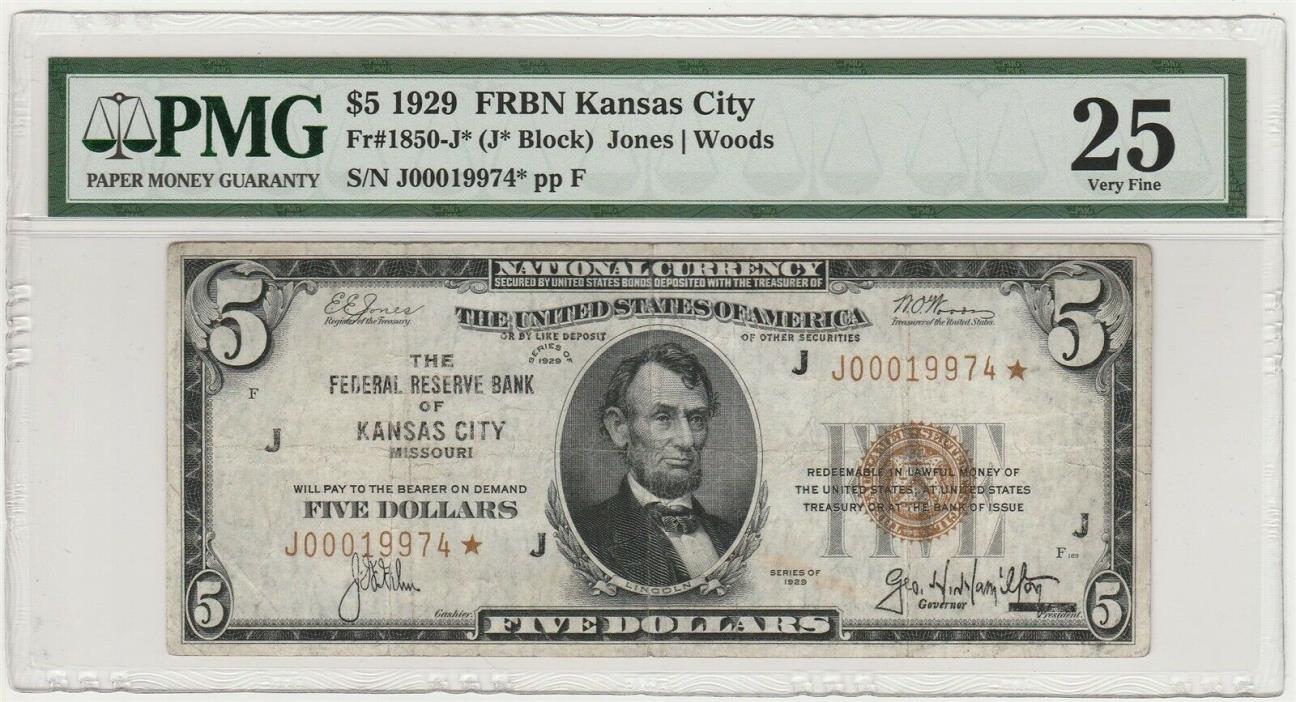 1929 $5 *Star* Federal Reserve Kansas City Missouri Note 