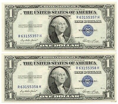 Fr.1614 1935-E $1 Silver Certificate Pair of UNC Consecutive Notes [4108.27]