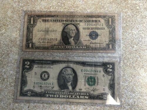 1935f Silver Certificate And 1976 2 Dollar Bill