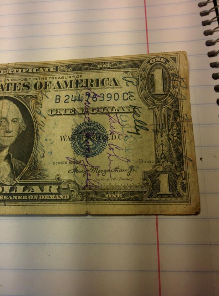 $1.001935A ONE DOLLAR SILVER CERTIFICATE SHORT SNORTER lots of autographs 120411
