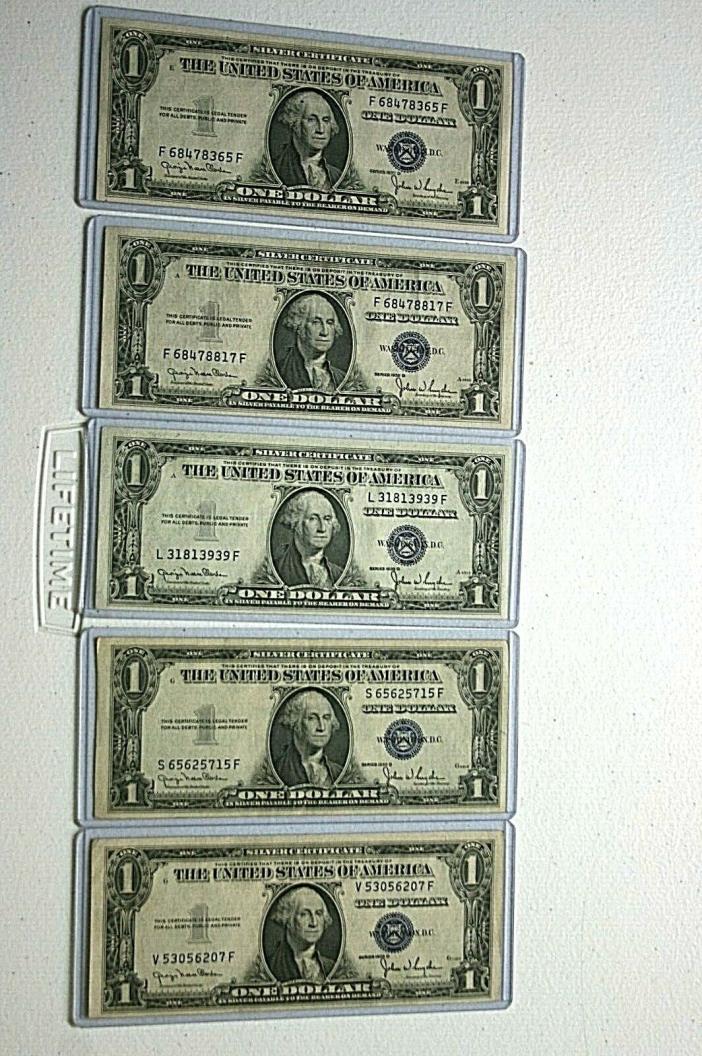 Set of 5 1935 D $1 Silver Certificates Excellent Condition!!