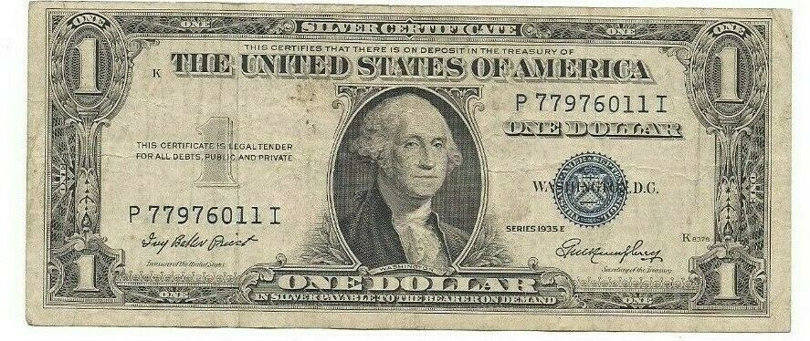 $1 Dollar 1935E Blue Seal Silver Certificate