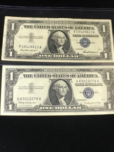 1957 Uncirculated $1 SILVER CERTIFICATES Lot of 2, FREE SHIPPING