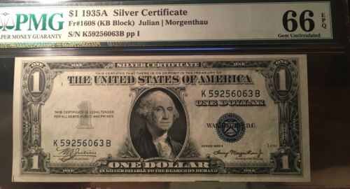 $1 1935A PMG66 EPQ! Gem Uncirculated Silver Certificate