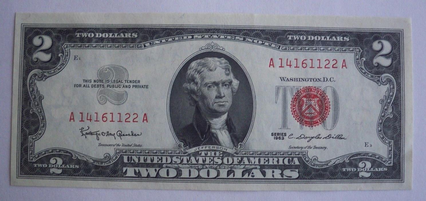 1963  Two Dollar Bill Red Seal Legal Tender Note XF