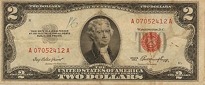 1953 $2 US Note, Red Seal,  Medium Grade Note  (U-35)