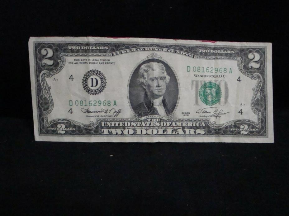 1976 Series $2 Dollar Bill D08162968A Green Seal Circulated