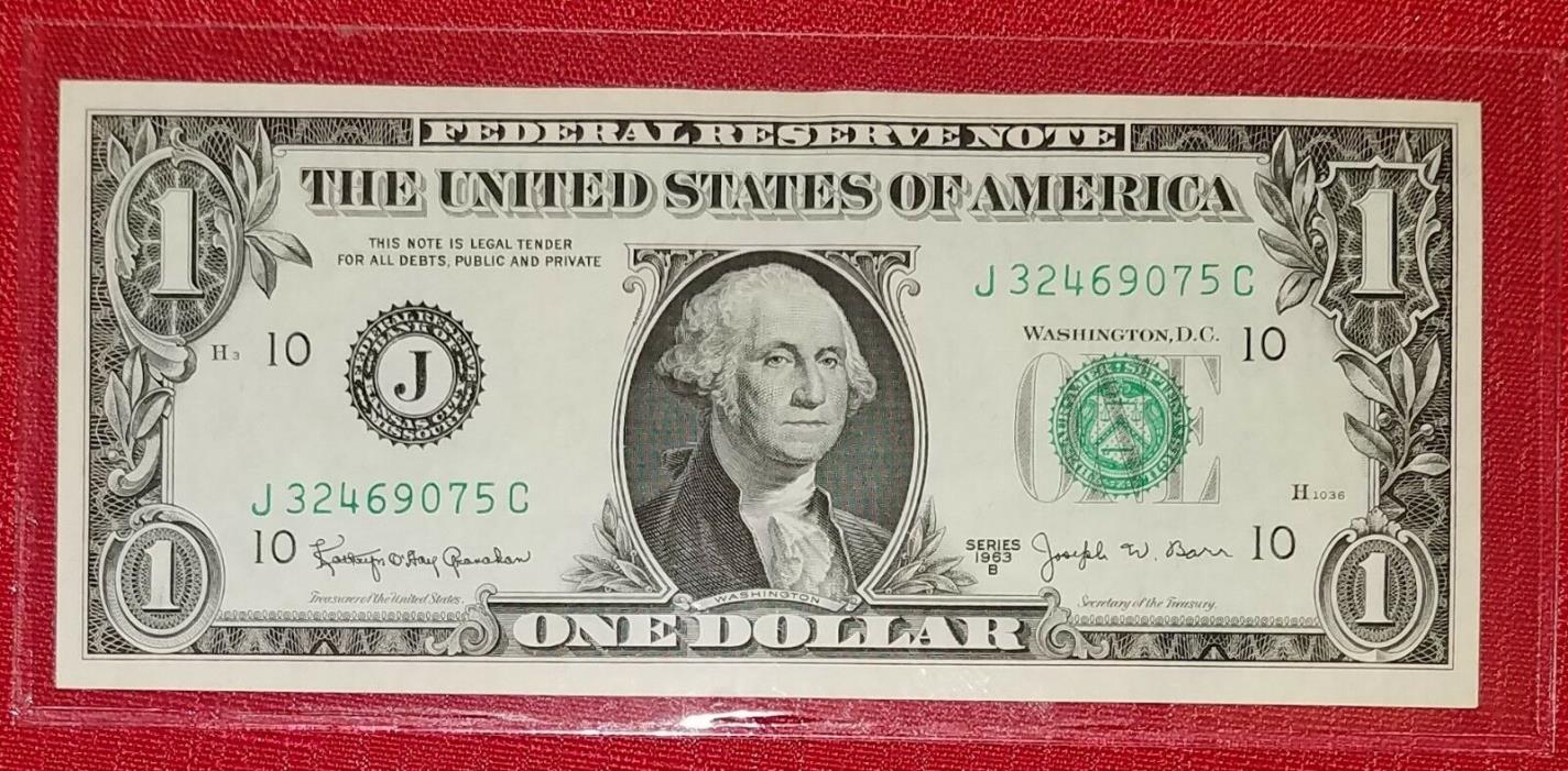 1963B One Dollar Bill $1 US Federal Reserve Note J32469075CS