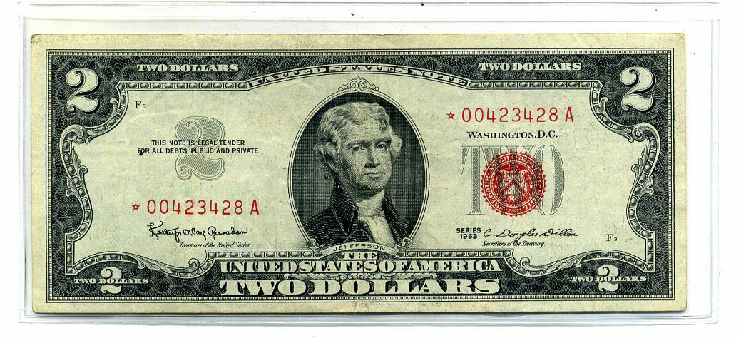 United States 1963 2 DOLLAR Note STAR A BLOCK STARNOTE PAPER MONEY BILL RED SEAL