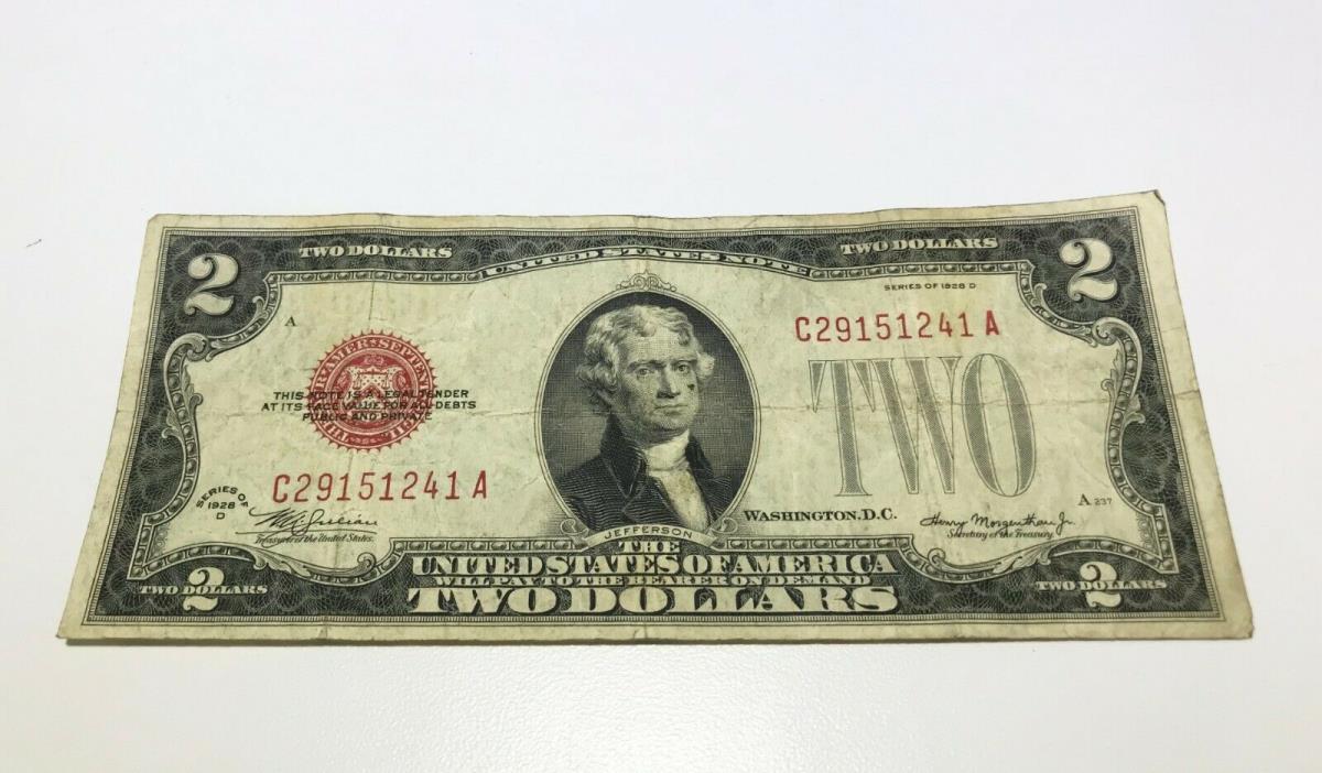 1928 D $2 TWO DOLLAR BILL RED SEAL Serial #C29151241A