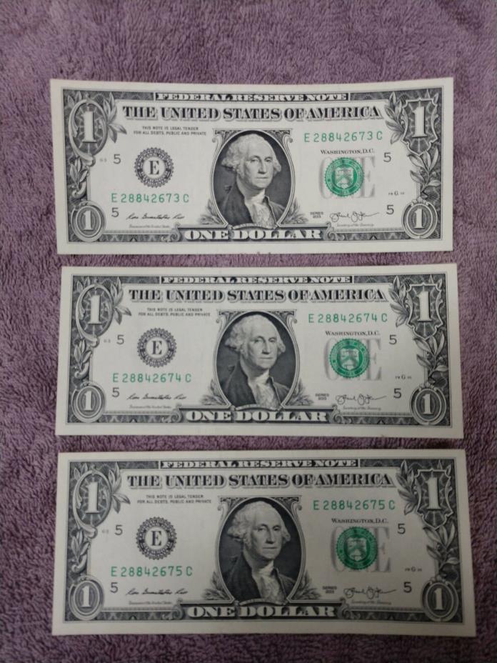 1.00 Dollar Bill 3 Consecutive 2013  Modern currency  New Uncirculated