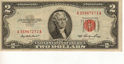 1953 $2 US  Note, Red Seal, High Grade Note  (J-64)